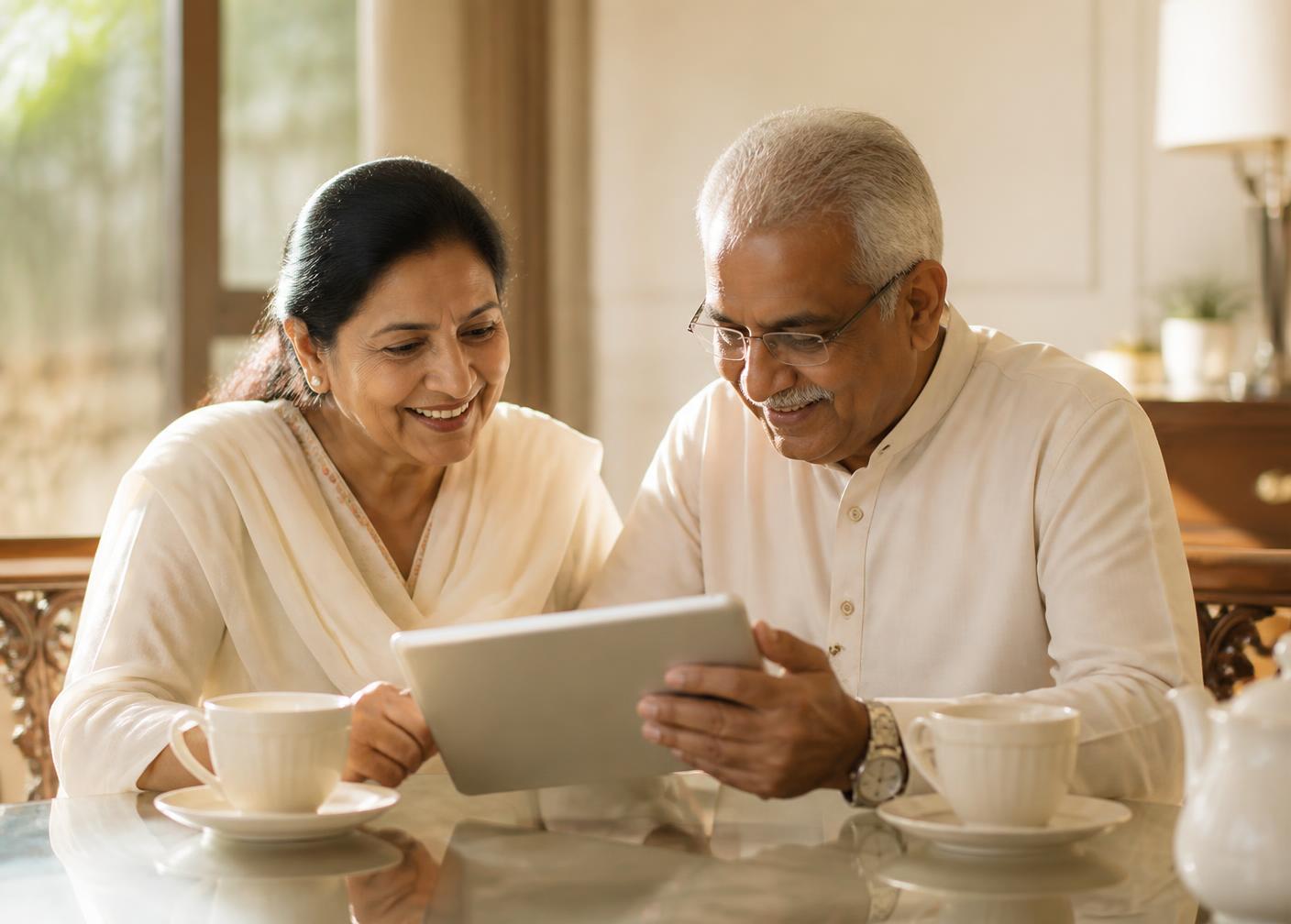 Parents reviewing candidate profiles together over tea